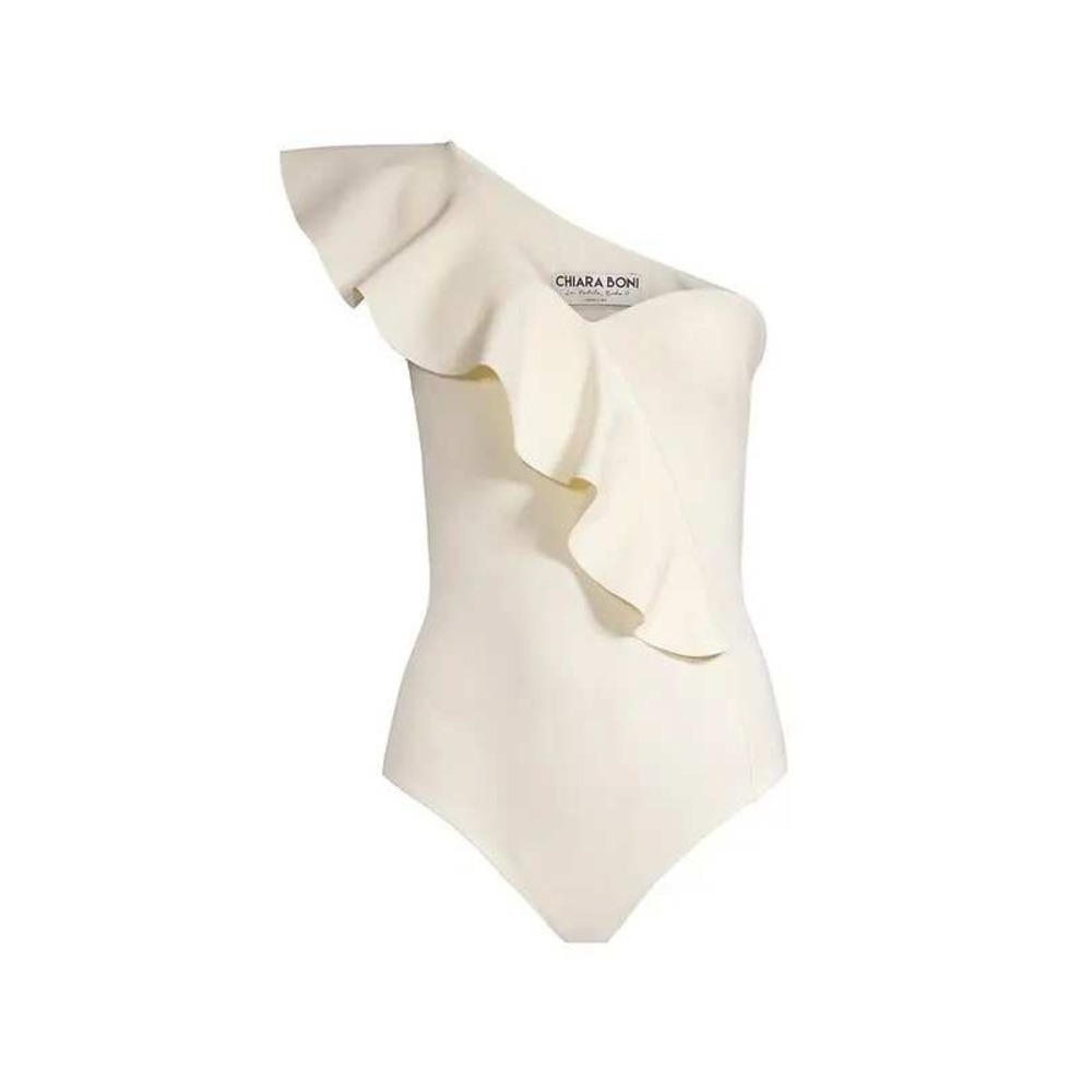 Ruffle One Shoulder Chiara Boni Bodysuit Swimsuit Stretch Jersey S 14 Cream